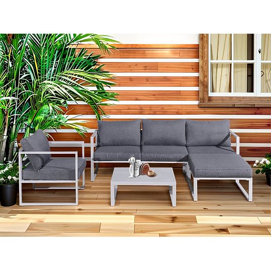 Aluminijski set namještaja za terasu (Sofa 204 cm, fotelja, tabure + stolić) MOSTRARE Bijela