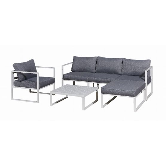 Aluminijski set namještaja za terasu (Sofa 204 cm, fotelja, tabure + stolić) MOSTRARE Bijela