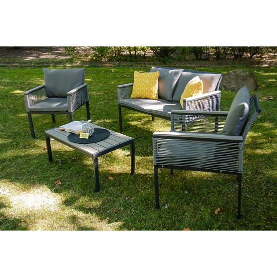 Aluminijski set vrtnog namještaja (2 x fotelja, sofa + stol) CORTO okrugli sivi tehnoratan