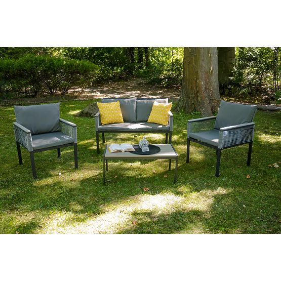 Aluminijski set vrtnog namještaja (2 x fotelja, sofa + stol) CORTO okrugli sivi tehnoratan