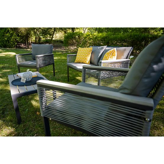 Aluminijski set vrtnog namještaja (2 x fotelja, sofa + stol) CORTO okrugli sivi tehnoratan