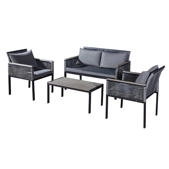 Aluminijski set vrtnog namještaja (2 x fotelja, sofa + stol) CORTO okrugli sivi tehnoratan