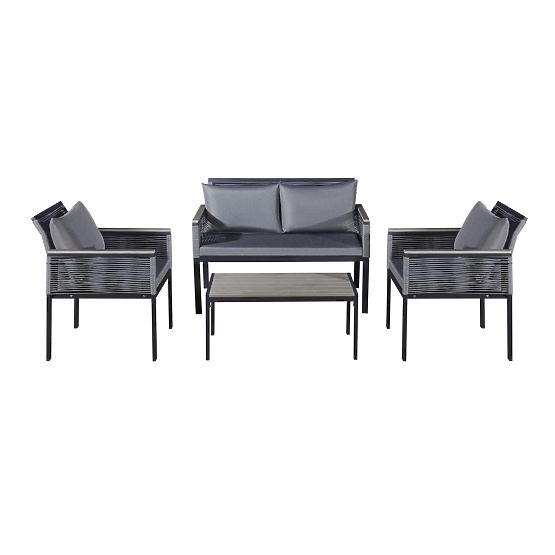 Aluminijski set vrtnog namještaja (2 x fotelja, sofa + stol) CORTO okrugli sivi tehnoratan