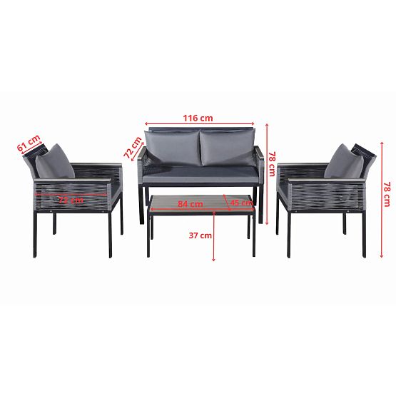 Aluminijski set vrtnog namještaja (2 x fotelja, sofa + stol) CORTO okrugli sivi tehnoratan