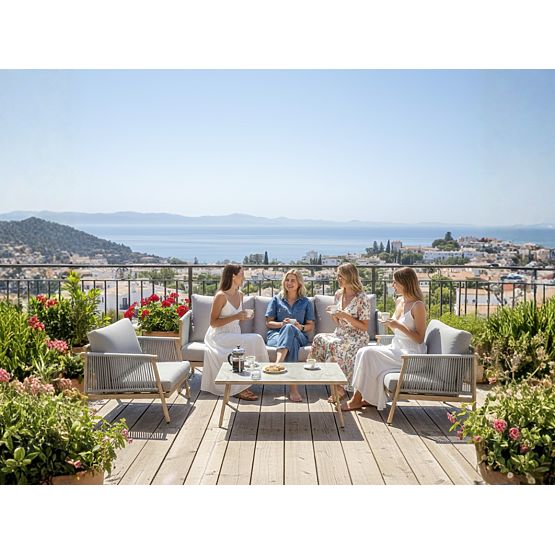 Aluminijski set vrtnog namještaja (Velika sofa, 2 x fotelja i stolić) BLANDO svijetlosiva, aluminij