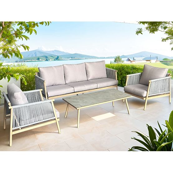 Aluminijski set vrtnog namještaja (Velika sofa, 2 x fotelja i stolić) BLANDO svijetlosiva, aluminij