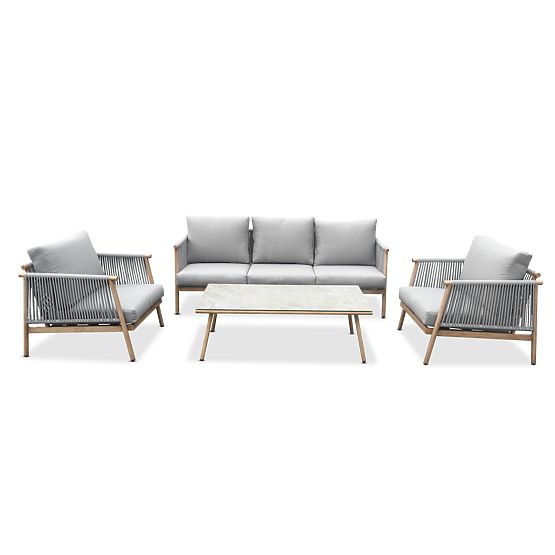 Aluminijski set vrtnog namještaja (Velika sofa, 2 x fotelja i stolić) BLANDO svijetlosiva, aluminij