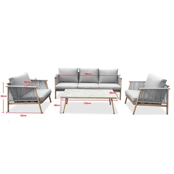 Aluminijski set vrtnog namještaja (Velika sofa, 2 x fotelja i stolić) BLANDO svijetlosiva, aluminij