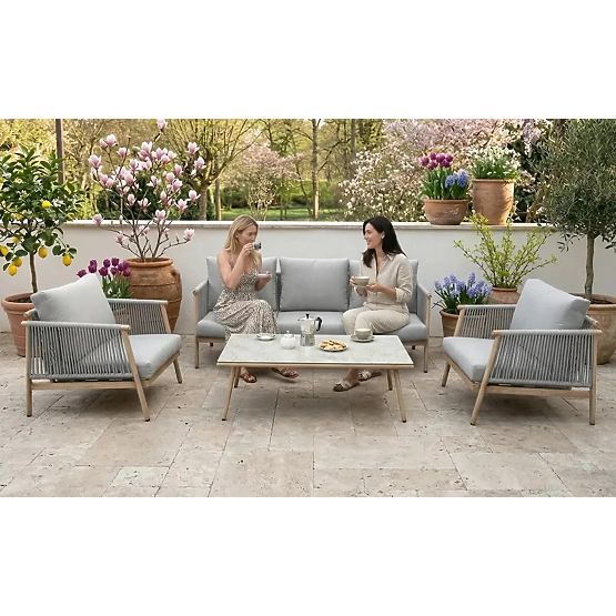 Aluminijski set vrtnog namještaja (Velika sofa, 2 x fotelja i stolić) BLANDO svijetlosiva, aluminij