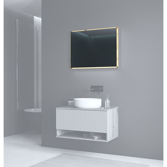 AVIOLA Ogledalo 80 cm + LED hrast artisan