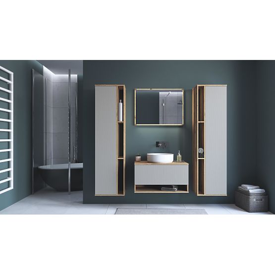 AVIOLA Ogledalo 80 cm + LED hrast artisan