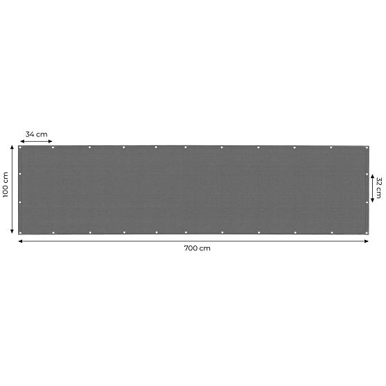 Balkonska tenda s okovima 100x700 cm zasjenjujuća mreža + instalacijski elementi siva MultiGarden