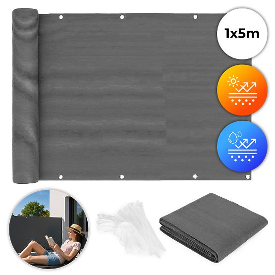 Balkonska tenda s okovom 100x500 cm zasjenjujuća mreža + instalacijski elementi siva MultiGarden