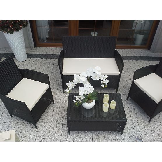 Balkonski set od tehno ratana (Sofa + 2 x fotelja + stol) COMODO crna