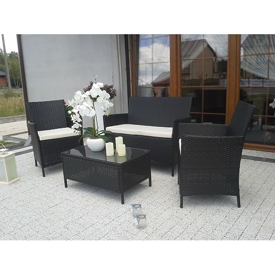 Balkonski set od tehno ratana (Sofa + 2 x fotelja + stol) COMODO crna
