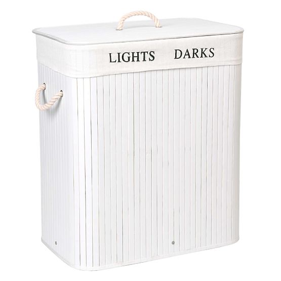 Bambusova košara s poklopcem 100L 2 pretinca bijela