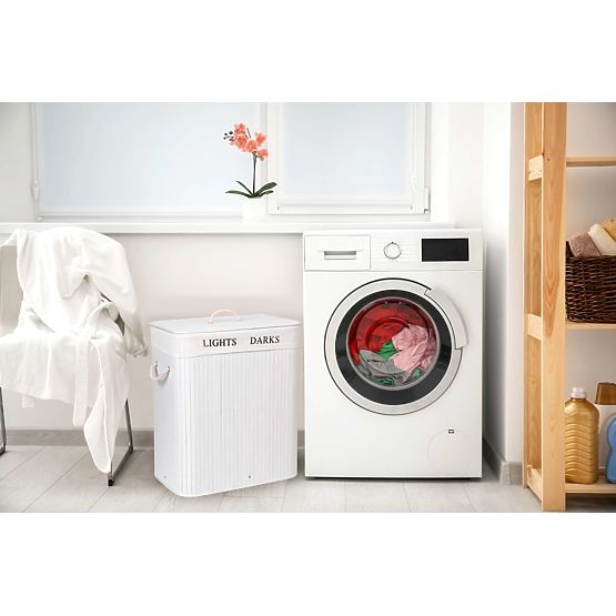 Bambusova košara s poklopcem 100L 2 pretinca bijela