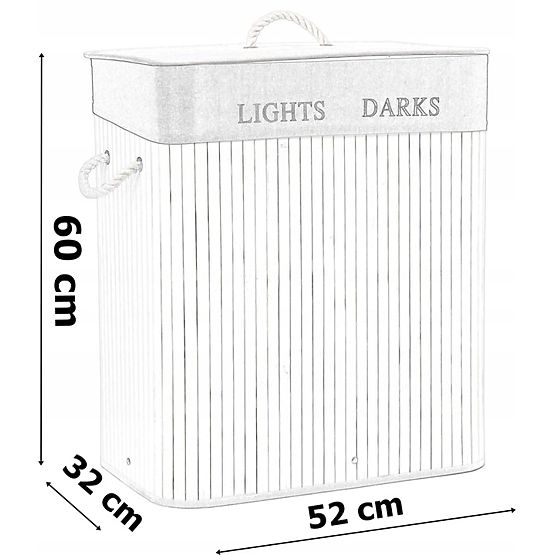 Bambusova košara s poklopcem 100L 2 pretinca bijela