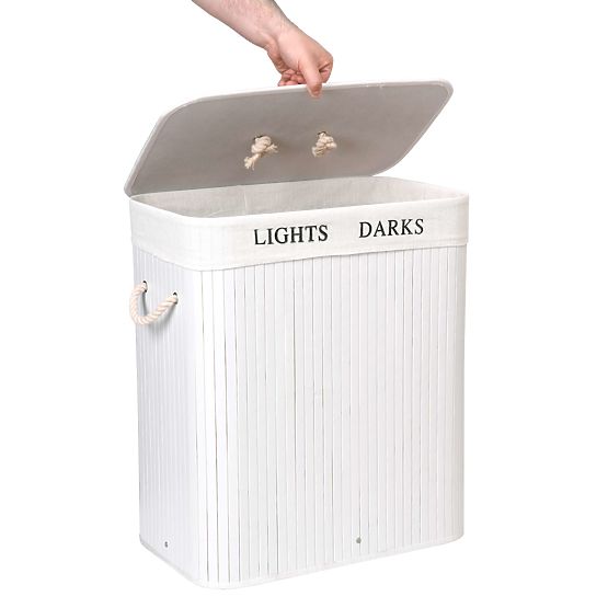 Bambusova košara s poklopcem 100L 2 pretinca bijela