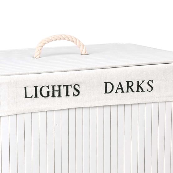 Bambusova košara s poklopcem 100L 2 pretinca bijela