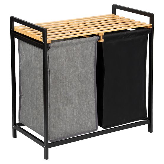 bambusova košara za rublje ili igračke HANOI BLACK 2 pretinca DUO BOJA