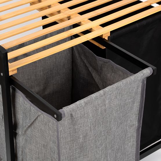 bambusova košara za rublje ili igračke HANOI BLACK 2 pretinca DUO BOJA