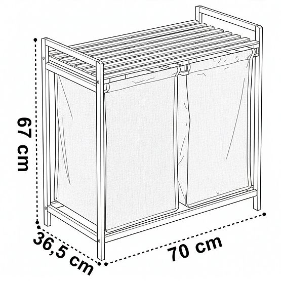 bambusova košara za rublje ili igračke HANOI BLACK 2 pretinca DUO BOJA