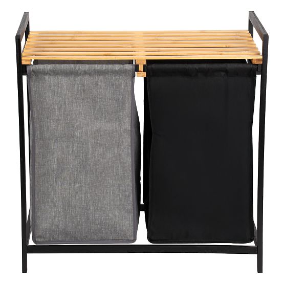 bambusova košara za rublje ili igračke HANOI BLACK 2 pretinca DUO BOJA