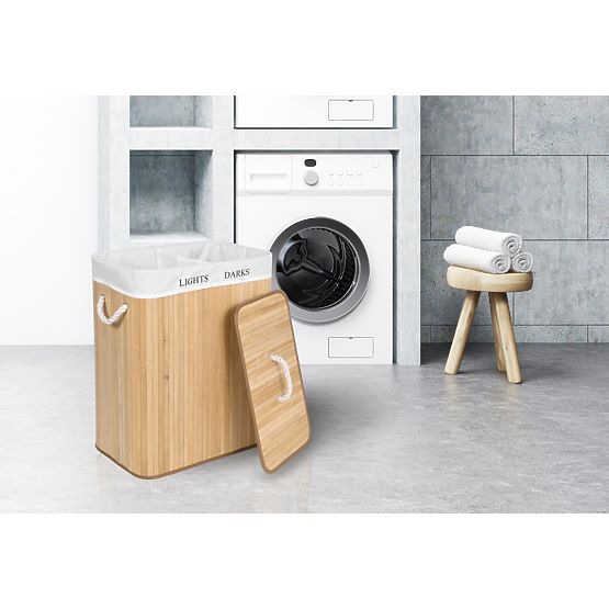 Bambusova košara za rublje s 2 pretinca prirodna