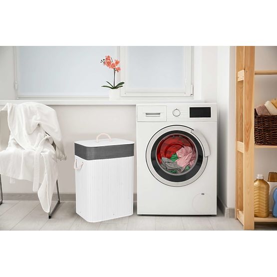 Bambusova košara za rublje s poklopcem 80L bijelo-siva