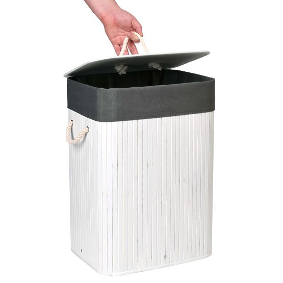 Bambusova košara za rublje s poklopcem 80L bijelo-siva