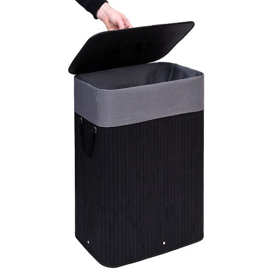 Bambusova košara za rublje s poklopcem 80L crno-siva