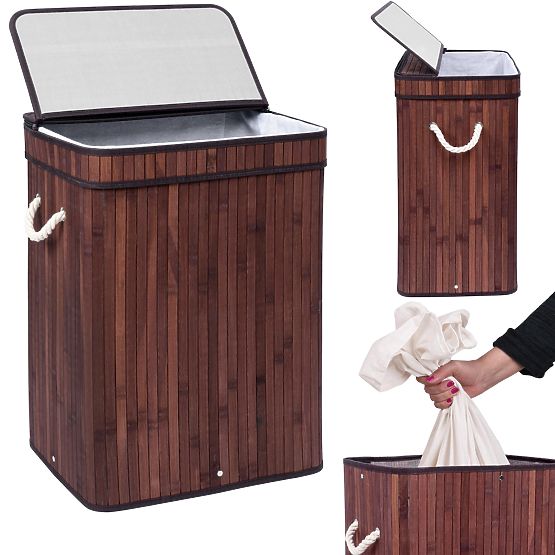 Bambusova košara za rublje s poklopcem SOREN 80L wenge