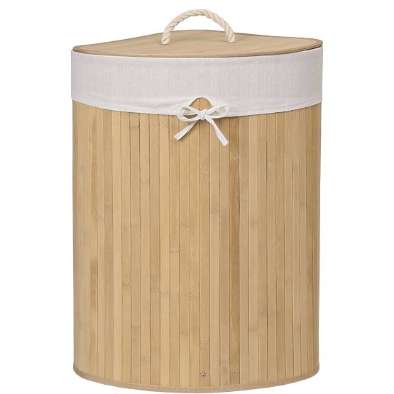 Bambusova kutna košara za rublje s poklopcem natural 60L