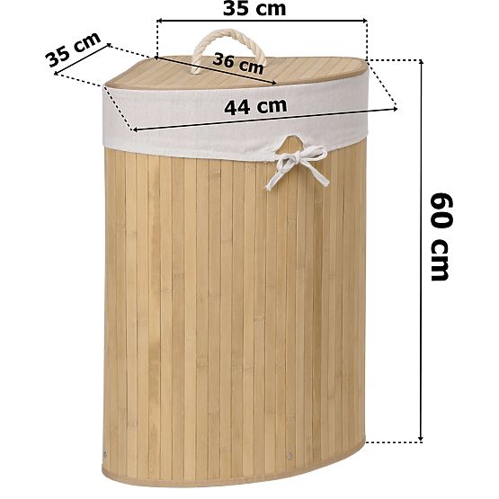 Bambusova kutna košara za rublje s poklopcem natural 60L