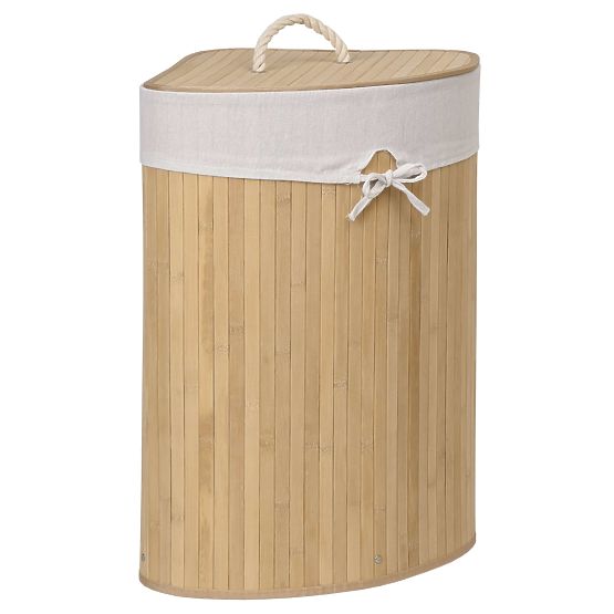 Bambusova kutna košara za rublje s poklopcem natural 60L