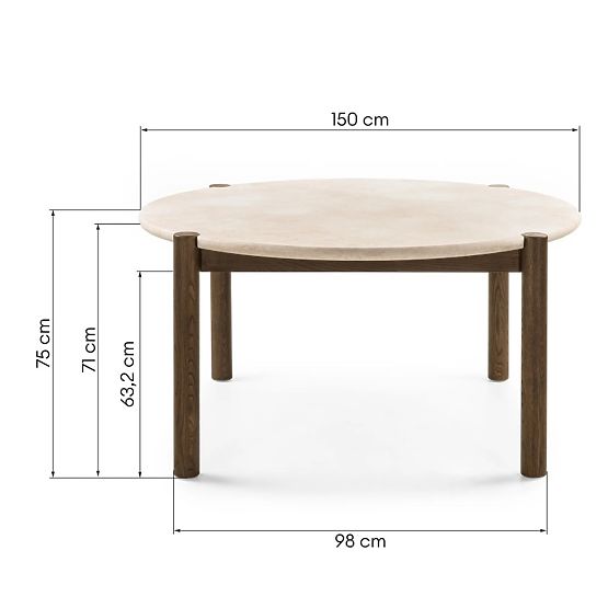 Blagovaonski stol Bruna, 150 cm, okrugli, hrast mocha/mramor cream