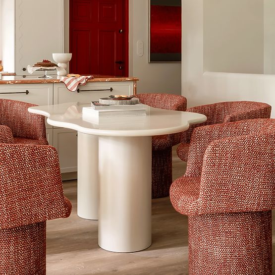 Blagovaonski stol Pinar 180 cm, sivo-bež, zaobljeni oblici