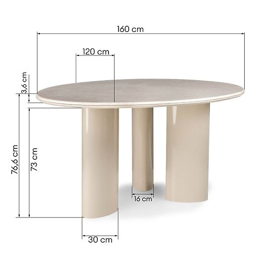 Blagovaonski stol Rio 160 cm, svijetlo bež/mramor