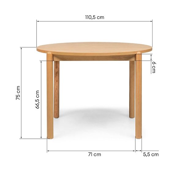 Blagovaonski stol Yoko 110,5 cm, okrugli, prirodni