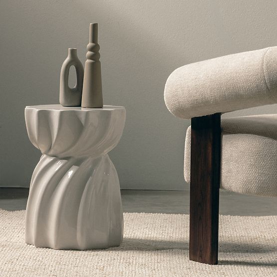 Bočni stolić Bloom 35 cm, sivo-bež, sjajni