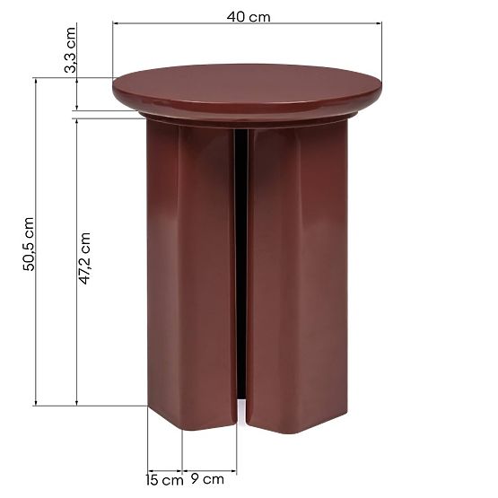 Bočni stolić Brie 40 cm, bordo/smeđi, sjajni