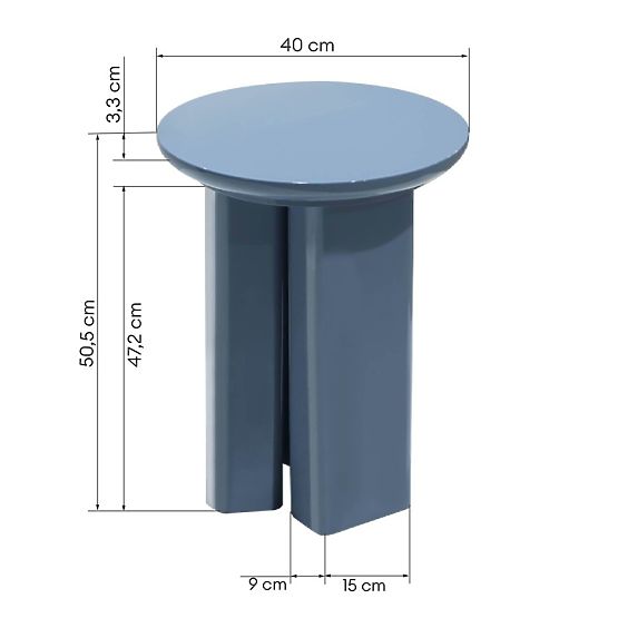 Bočni stolić Brie 40 cm, prigušena plava, sjajni