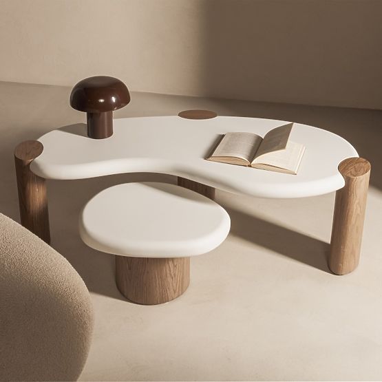 Bočni stolić Floe 50 cm, bijeli/orah