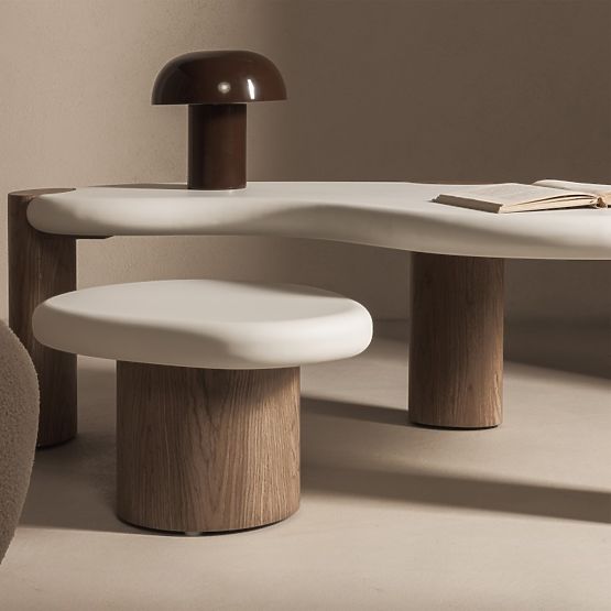 Bočni stolić Floe 50 cm, bijeli/orah