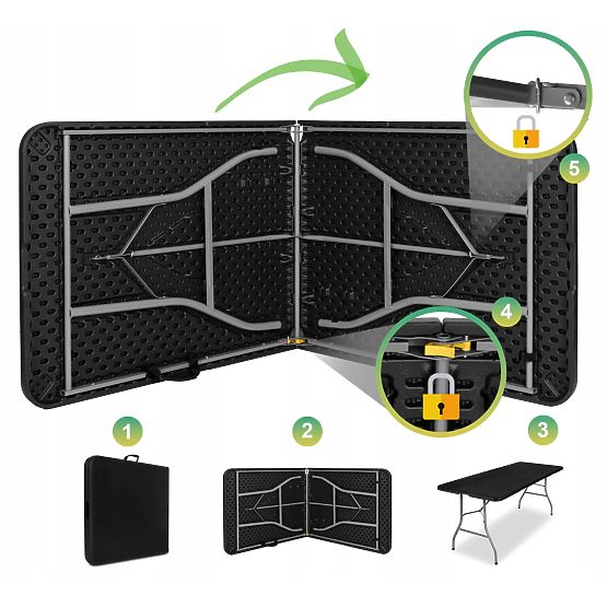 Catering set FETA BLACK 180 cm + 6 crnih stolica