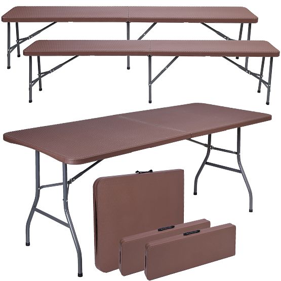 Catering set Ratan smeđi stol 180 cm + 2 klupe