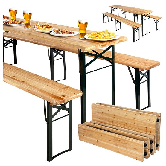Čelično-drveni set LAGER: stol + 2 klupe 220 cm