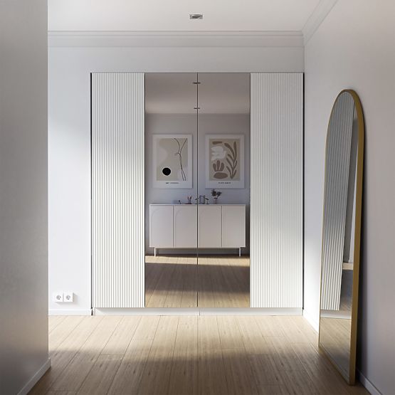 Četverokrilni ormar Neroli, jednostavni utori/zrcalo, bijela