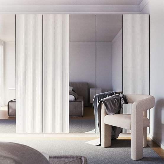 Četverokrilni ormar Neroli, jednostavni utori/zrcalo, bijela